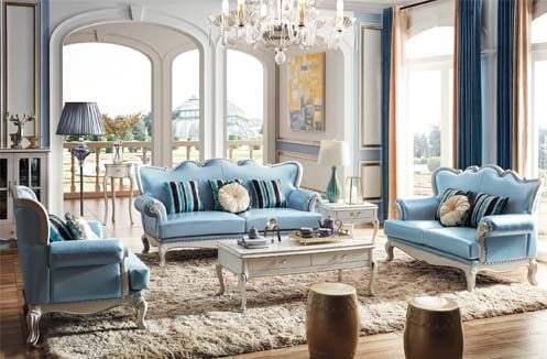 Bộ sofa phòng khách tân cổ điển xanh dương TSLG915S